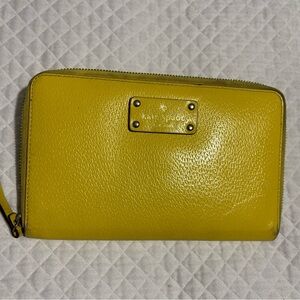Kate Spade Mustard Yellow Large Zip Around Clutch/Wallet